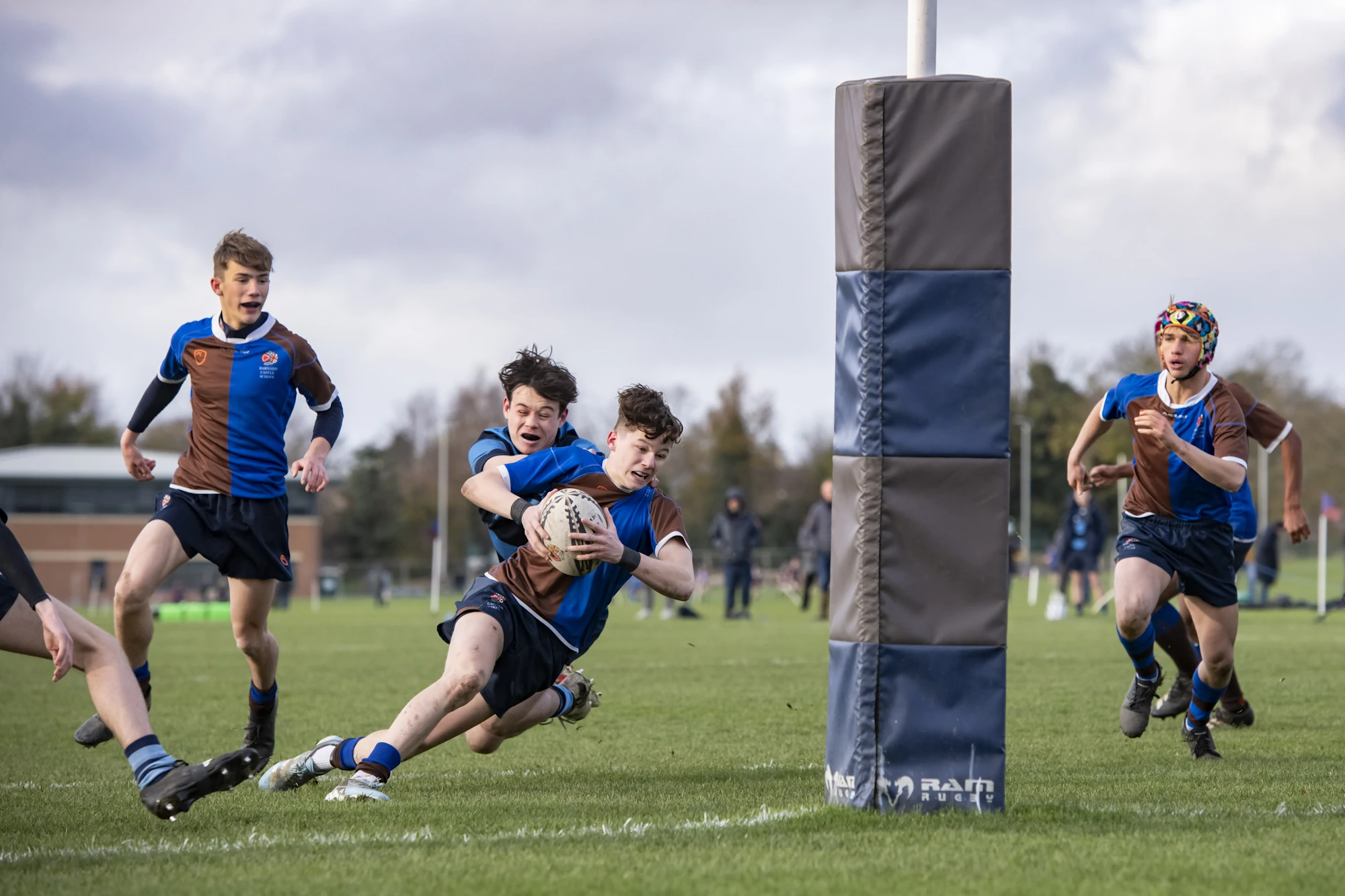 Barnard Castle School pupils playing rugby.