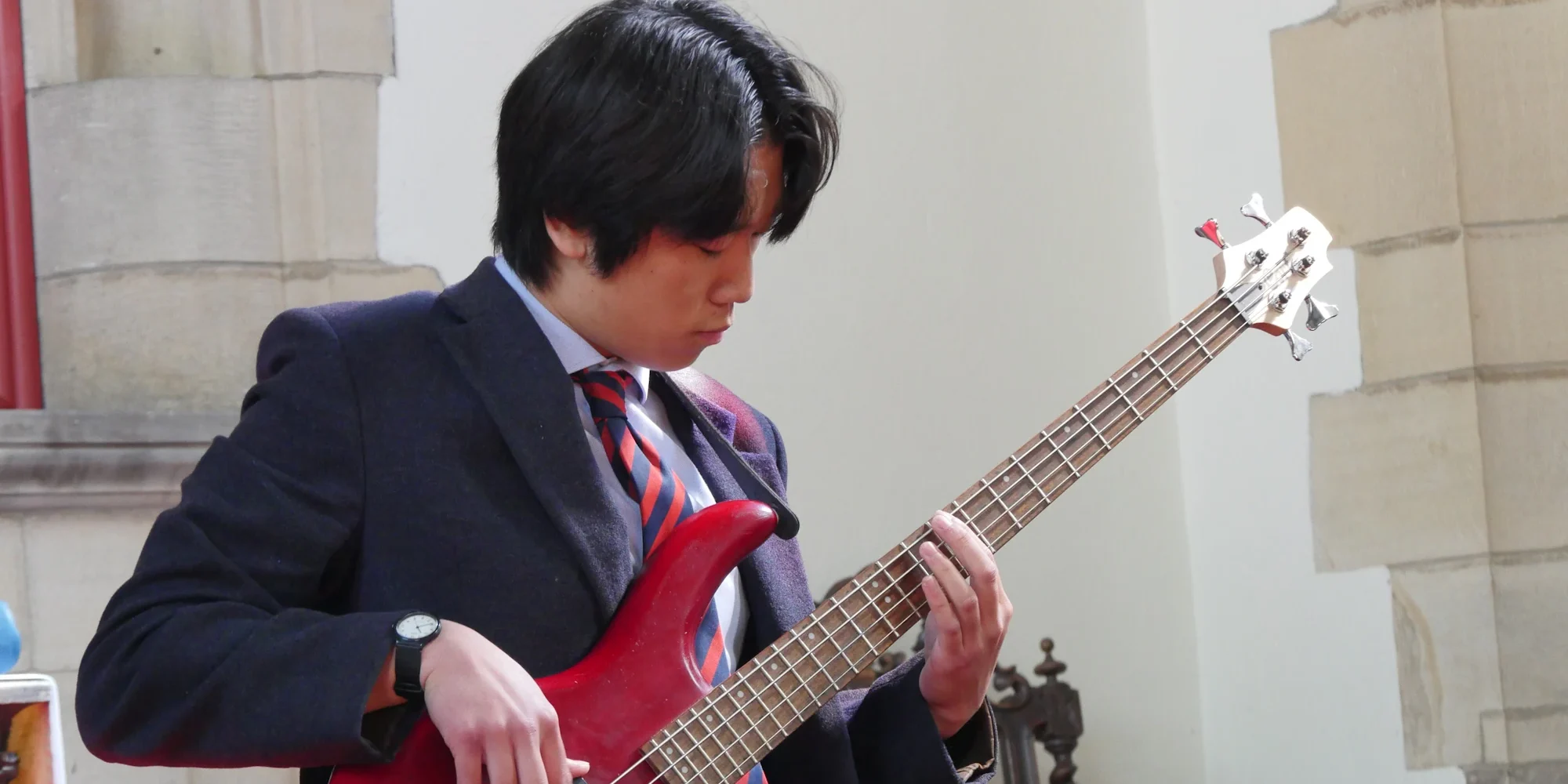 Barnard Castle School pupil playing the bass.