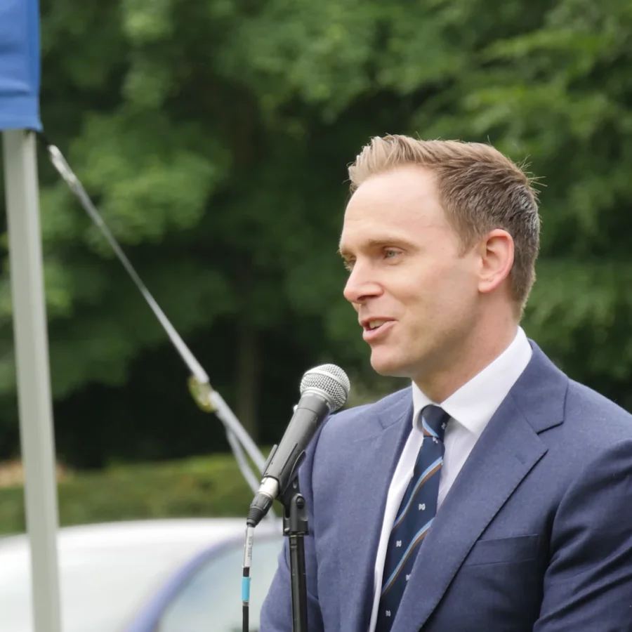 Barnard Castle School principal David Cresswell delivering a speech.