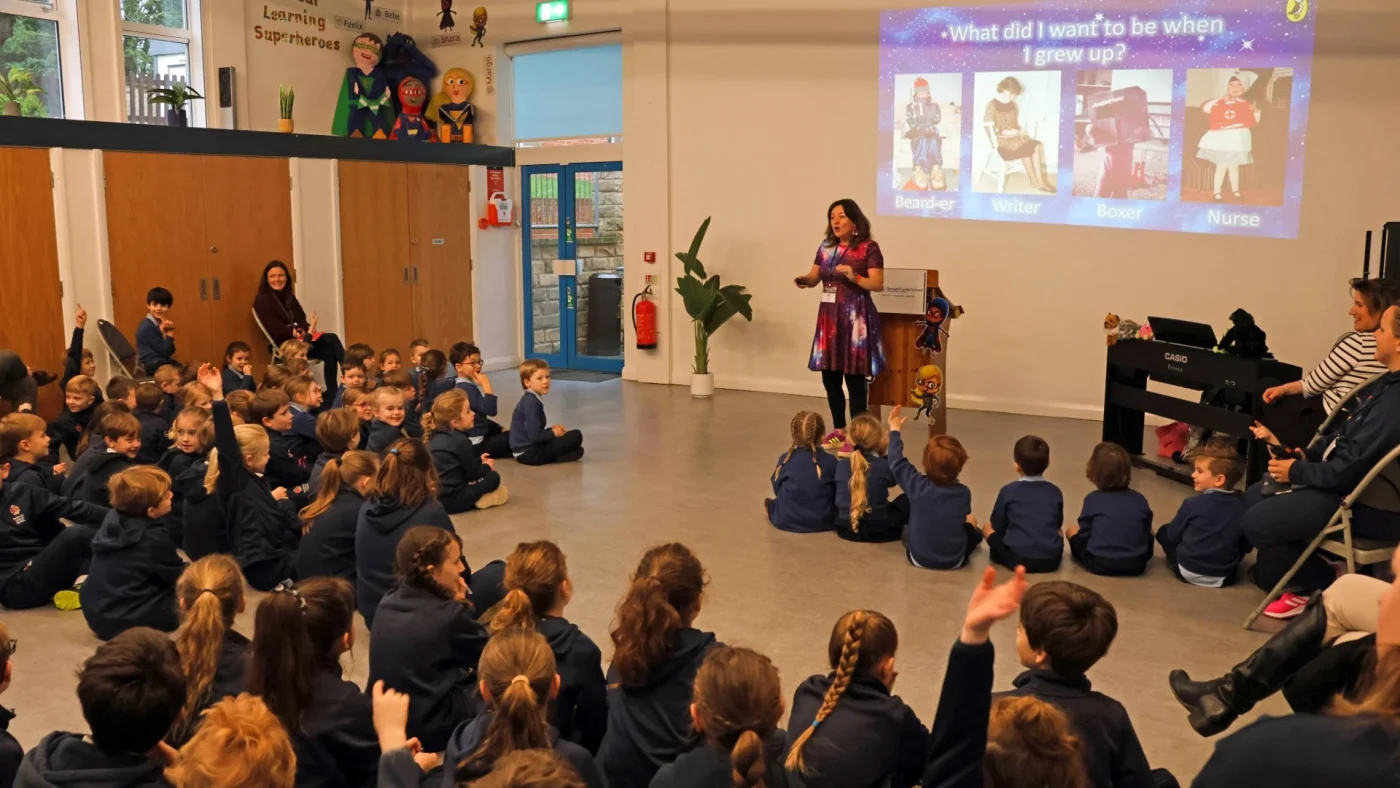 Author Lisette Auton giving a talk to Barney prep School students.