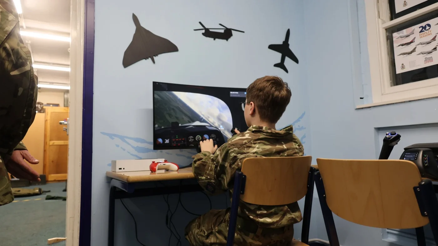 Cadets in Barnard Castle School's new RAF simulator room.