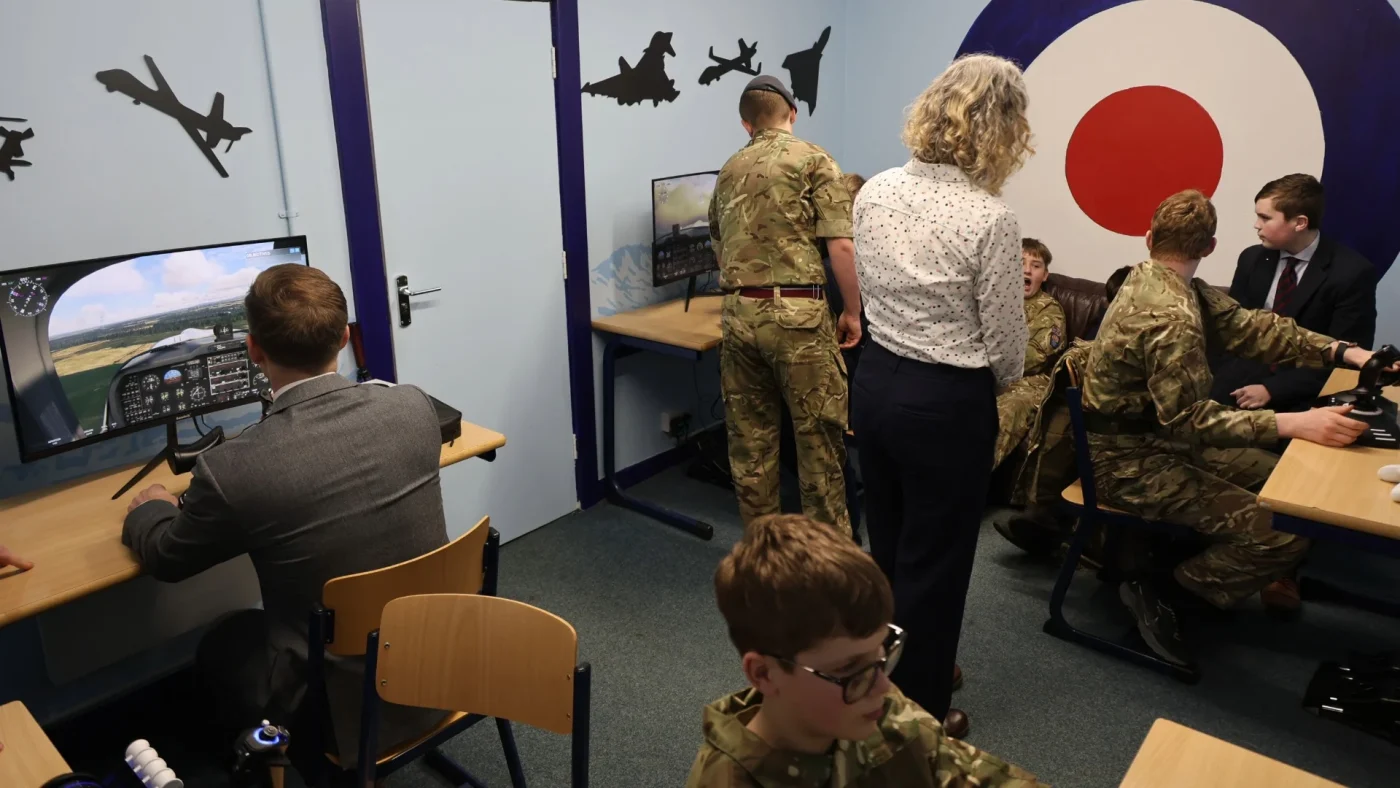 Cadets in Barnard Castle School's new RAF simulator room.